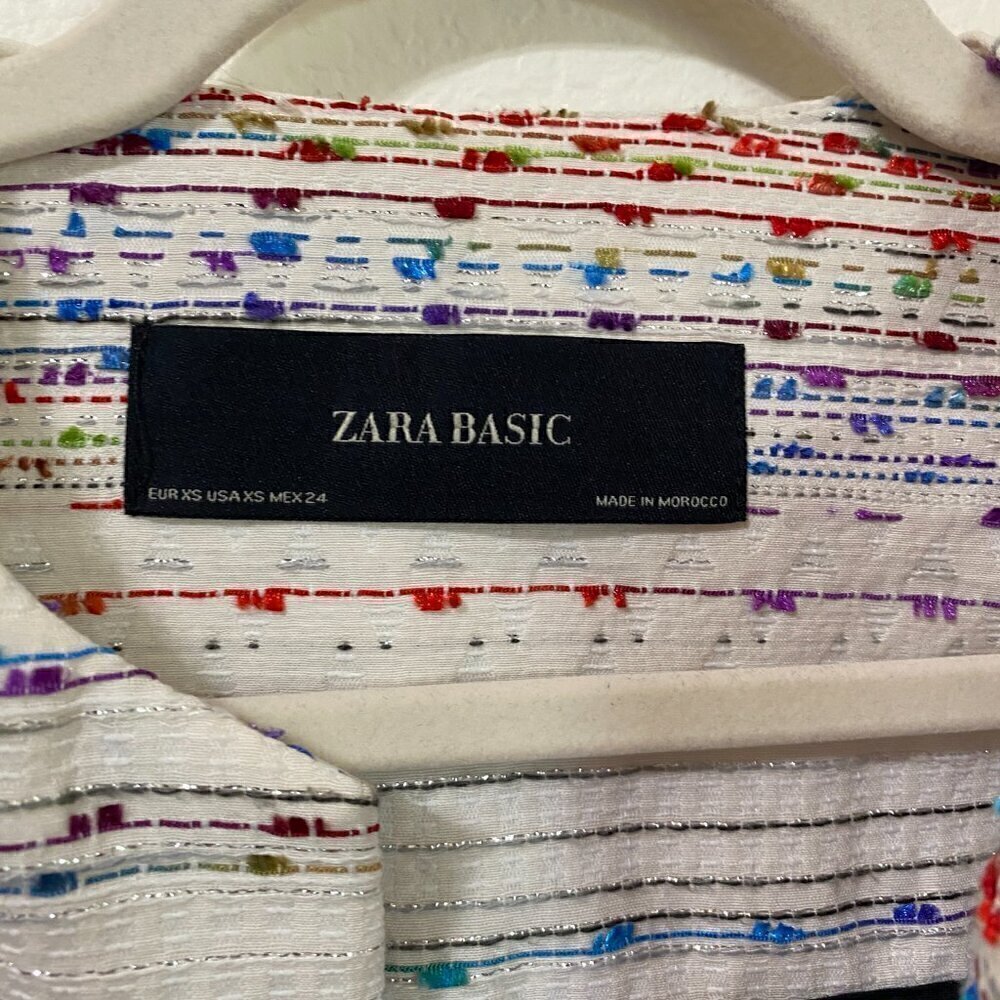 Zara Basic White Multi Metallic Peplum Blazer XS - image 6